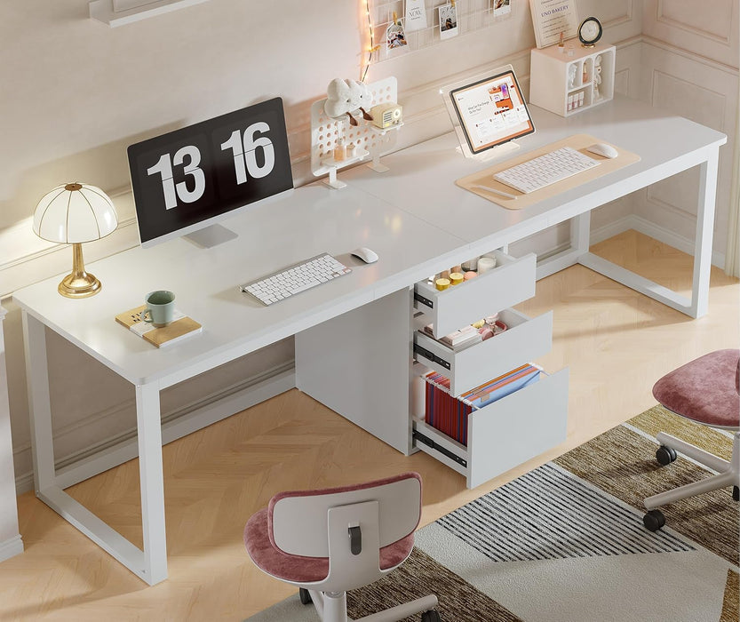 78.7'' 2 Person Computer Desk with 3 Drawers, Extra Long Double Office Desk with Storage, Modern Dual Study Writing Table Workstation for Home Office, White