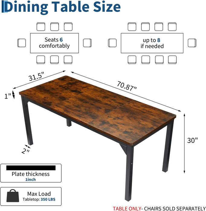 Brown 71 Inch Industrial Dining Table SolidFrameConstruction