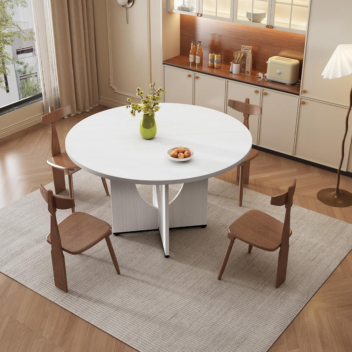 Round Dining Table for 4-6, 47” Modern Kitchen Dining Table Circle with Pedestal Wood Base,Rustic round Table for Kitchen, Living Room, Dining Room (White)