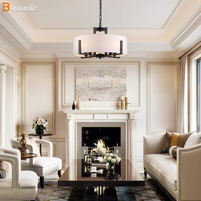 Black Drum Chandelier Eight Light Pendant Fixtures