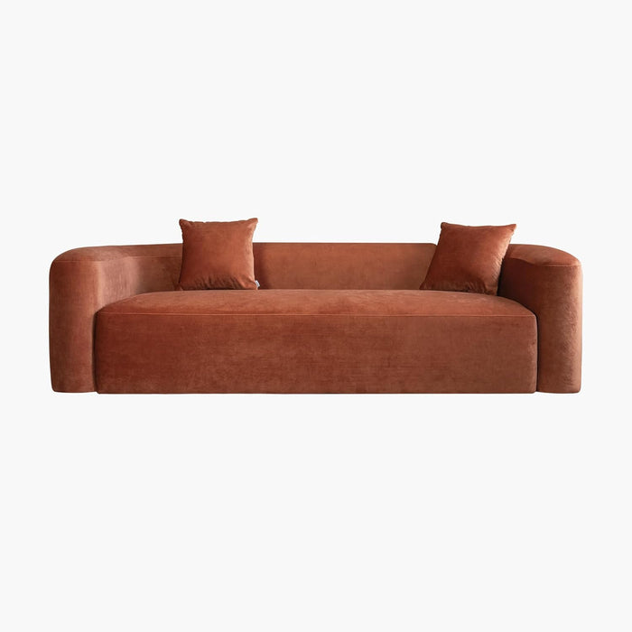 Luxury Modern Tight Curved Back Velvet Sofa, Minimalist Style Comfy Couch for Living Room Apartment, 3 Seater, Tangerine