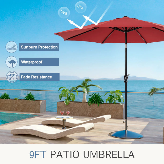 9FT Outdoor Patio Umbrella with Push Button Tilt and Crank Handle, Market Umbrella with 8 Sturdy Umbrella Ribs, UV Protection, Waterproof, Red