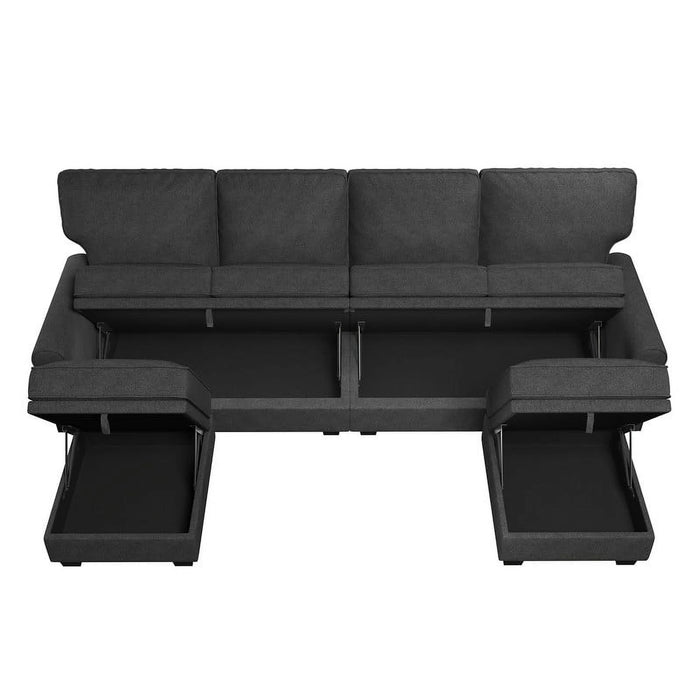 102.4" Contemporary U-Shaped Sectional Storage Sofa and Hidden Storage with Ottomans for Living Room and Apartment, Dark Grey