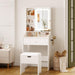 24.4" Small Makeup Vanity Desk with Mirror and Lights,Adjustable 3 Lighting Modes,White Compact Vanity Set with Charger Station and Storage Stool