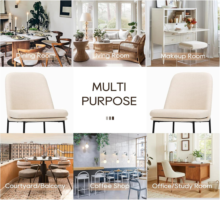 Modern Dining Chairs Set of 2, Fabric Upholstered Dining Room Chairs, Kitchen Chairs with Curved Back and Metal Legs for Dinner Kitchen Farmhouse, Beige
