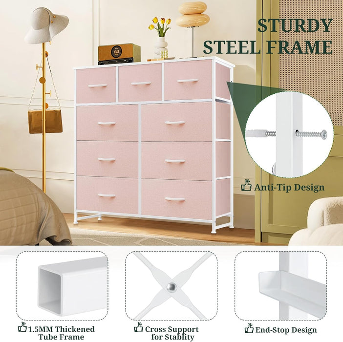 Pink Oversized Dresser With Textile Bins Organizer
