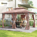 10' X 13' Patio Gazebo, Outdoor Gazebo Canopy Shelter with Curtains, Vented Roof, Steel Frame for Garden, Lawn, Backyard and Deck, Khaki