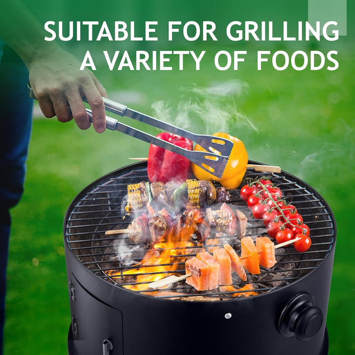Vertical 17 Inch Steel Charcoal BBQ Smoker, Heavy Duty 3-In-1 Portable Outdoor Grill Cooker with Built-In Thermometer &Adjustable Vent Systems for Outdoor Backyard Cooking Grilling Camping