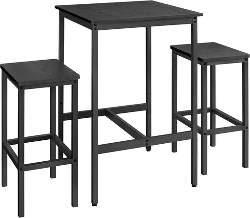 Bar Table and Chairs Set, Square Table with 2 Stools, Dining Pub Set for 2, Space Saving for Kitchen Breakfast, Living Room, Party Room, Ebony Black and Ink Black