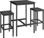 Bar Table and Chairs Set, Square Table with 2 Stools, Dining Pub Set for 2, Space Saving for Kitchen Breakfast, Living Room, Party Room, Ebony Black and Ink Black