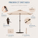 6.5 X 10Ft Rectangular Patio Umbrella with Solar Lights, 16 LED Lighted Market Umbrella with Push-Button Tilt and Crank, 6 Sturdy Iron Ribs for Garden, Deck, Pool, Beige