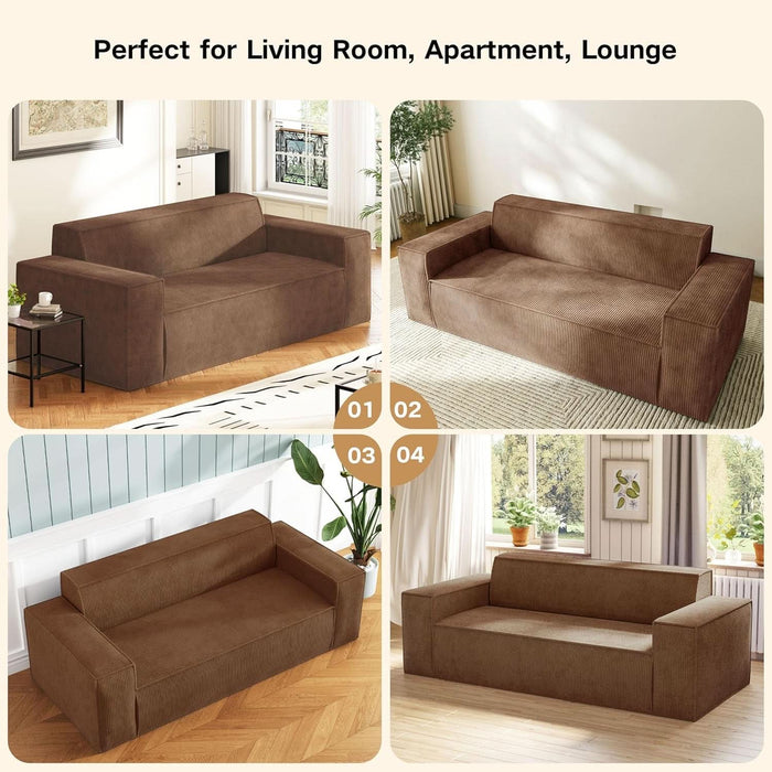 Sofa-In-A-Box, Memory Foam 3-Seater Couch, No Installation & Easy to Transport, Deep Seat Modern Sofa with Corduroy Fabric, Couch for Living Room, Bedroom, Apartment, Home Office, Brown
