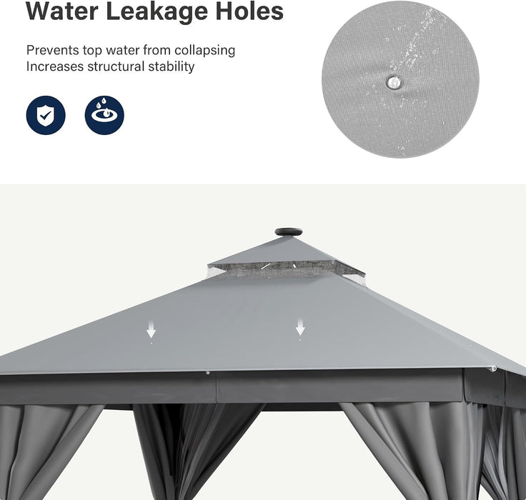 10x10 Ft Gazebo With AllSeasonWeatherproofLED Lighting