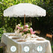 Boho Fringe Umbrella Outdoor Patio, 6.5Ft UPF50+ Picnic Umbrella with Tassels with Steel Pole and Push Button Tilt, Antique White