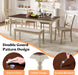 6-Piece Farmhouse Dining Table Set with 4 Upholstered Chairs and Bench, 71” Solid Wood Table, Seating for 6, for Dining Room or Kitchen, Rustic White & Walnut Finish