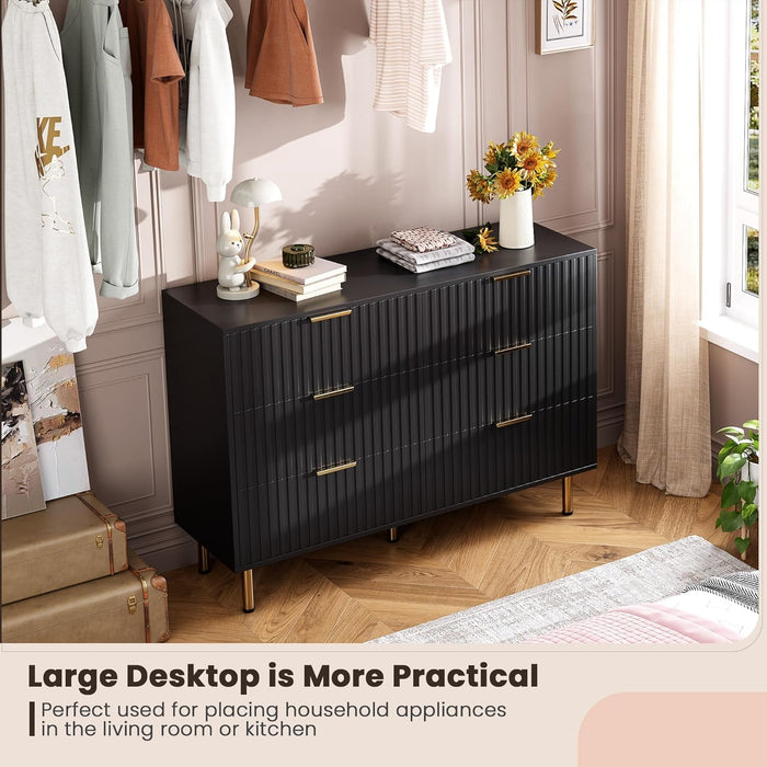 47.2" Fluted Black 6 Drawer Dresser for Bedroom with Deep Drawer