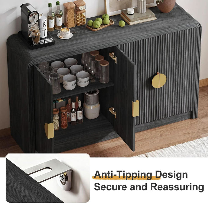 55" Fluted Buffet Sideboard Cabinet with Storage, Modern Mid-Century Buffet Cabinet with Adjustable Shelves, for Kitchen,Living Room,Entryway,Coffee Bar Cabinet (Dark Black Walnut)