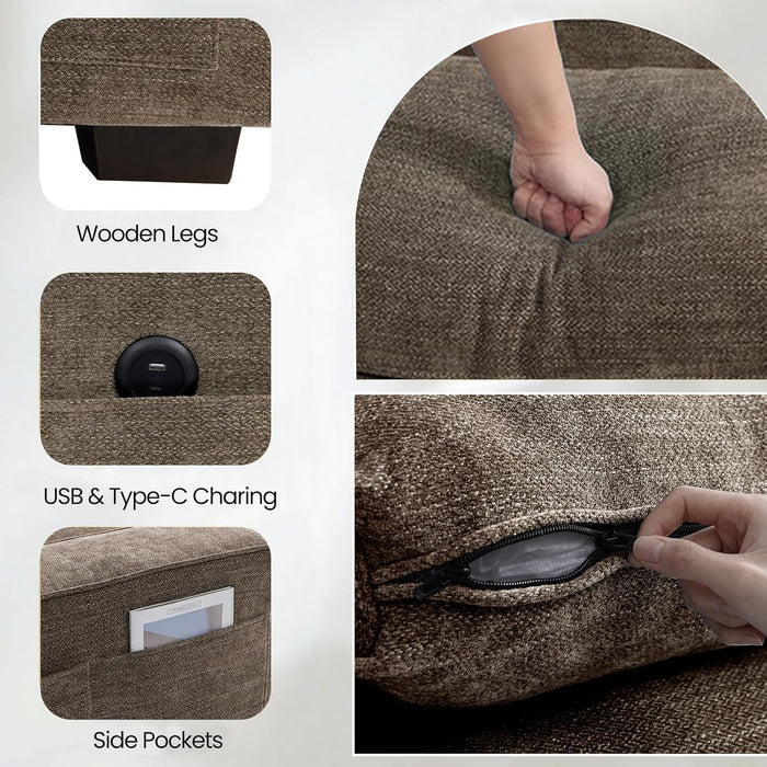 45" Accent Chair with Seat Storage, Oversized Single Sofa Chair, Modern Chenille Fabric Armchair for Living Room/Office with Wide Armrests, Side Pockets, Usb/Washable Covers(Brown)