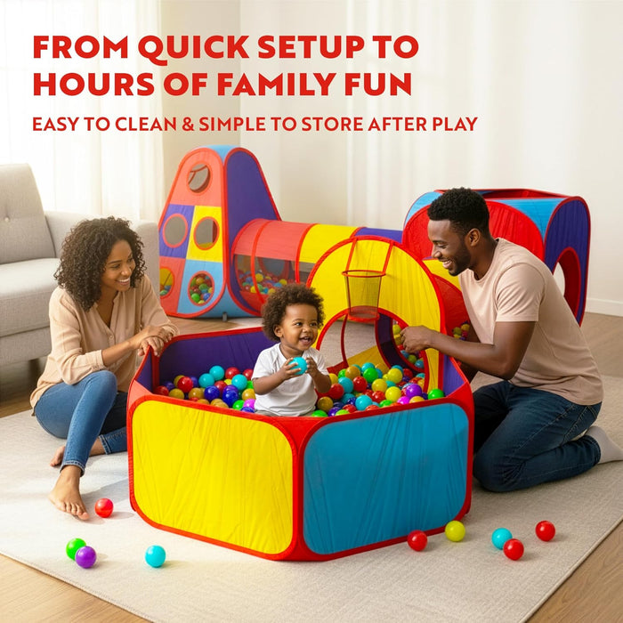 5Pc Kids' Play Tents & Tunnels - Ball Pit for Toddlers, Basketball Hoop, Crawling Tubes, Pop-Up Playhouses, Baby Obstacle Course for Indoor or Outdoor Use