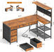 L Shaped Desk with Drawers and Hutch, 47.2" Reversible Office Computer Desk with 5 Fabric Drawers, L Shaped Desk with Storage Shelves, Power Outlet and LED Lights for Home Office, Rustic Brown
