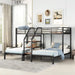 Triple Bunk Bed with Storage Stairs, Twin over Twin & Twin Bunk Bed for 3, Metal Bunk Bed with Shelves for Kids Teens Adults, No Box Spring Needed (Black)