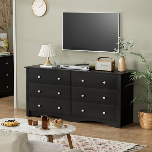 Black 6-Drawer Dresser for Bedroom