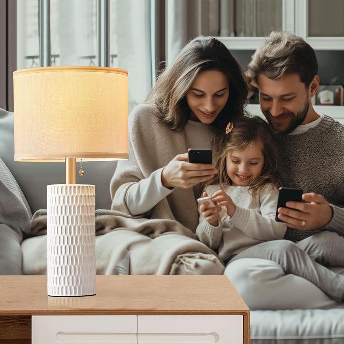 Table Lamps for Living Room Set of 2, Ceramic Table Lamps for Bedroom, 20" Modern Lamps for Night Stands, White