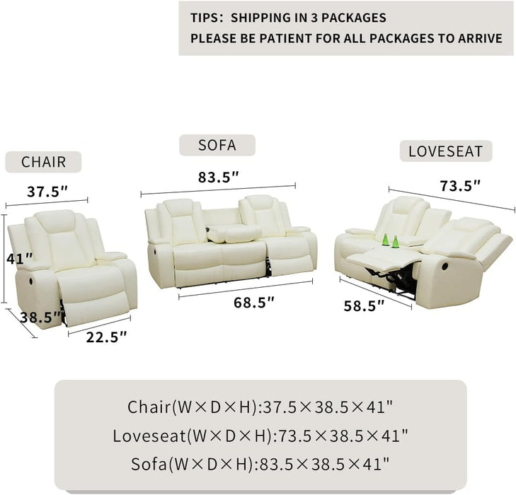 Living Room Set Leather Sofa Power Recliner Living Room Furniture Set Power Manual Loveseat with Cup Holders/Storage Console/Led Light for Living Room/Apartment(Creamy White, Loveseat)