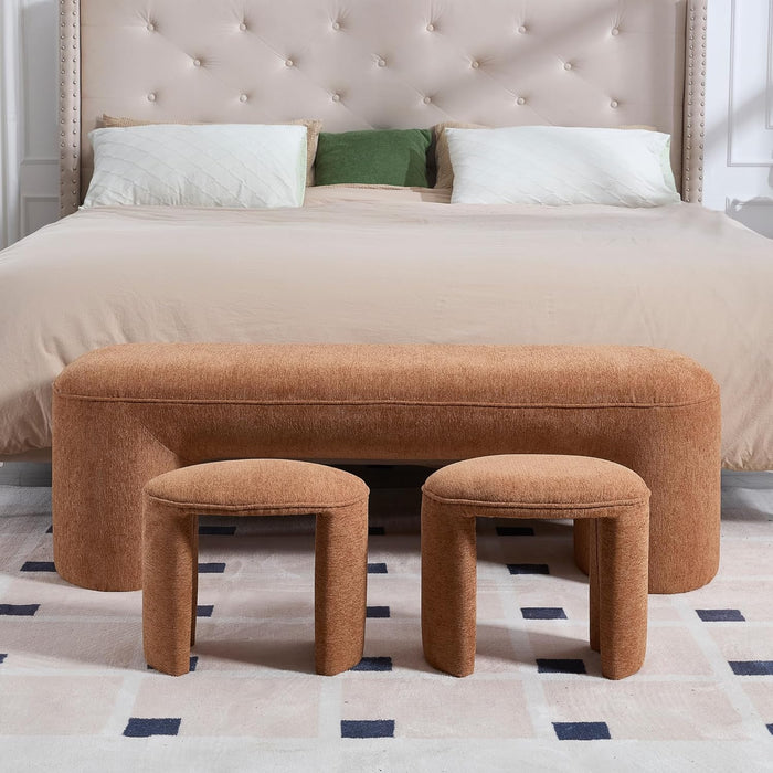 Modern Chenille Upholstered Ottoman Bench with Step Stools, 53" Width Storage Ottoman Bench, Assembled Bench for Entryway, Living Room, End of Bed, Brown