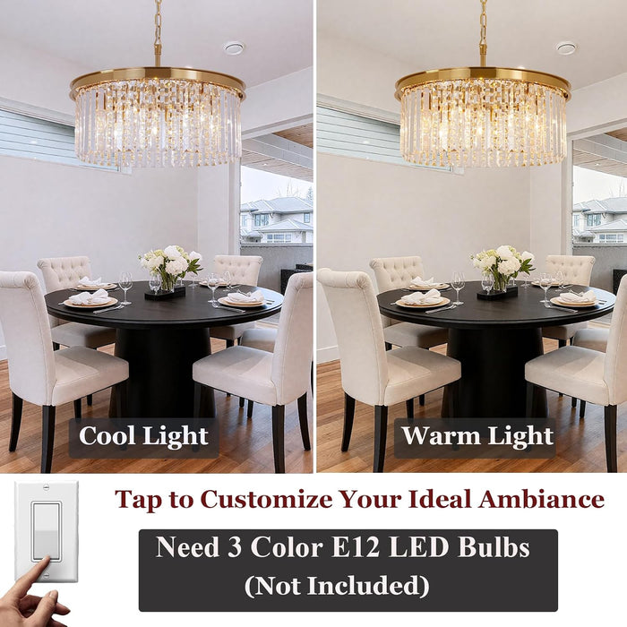 Modern round Gold Chandelier, 8-Light Ceiling Fixture | 20" Small Pedant Lighting Fixture for Bedroom, Dining Room, Kitchen Island
