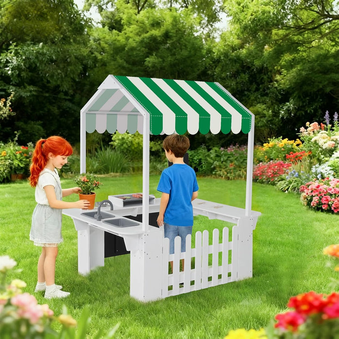 Kids Outdoor Playhouse, Mud Kitchen, BBQ Toys,Outdoor Playsets, Ideal Role Play Toy Gift for Toddlers and Kids Ages 3-8 (White)