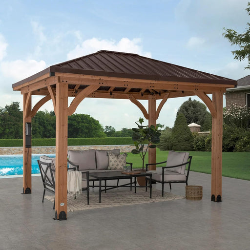 Barrington 12 Ft. X 10 Ft. Hip Roof Cedar Wood Gazebo Pavilion, Shade, Rain, Hard Top Steel Metal Roof, All Weather Protected, Wind Resistant up to 100 Mph, Holds up to 6,550 Lbs