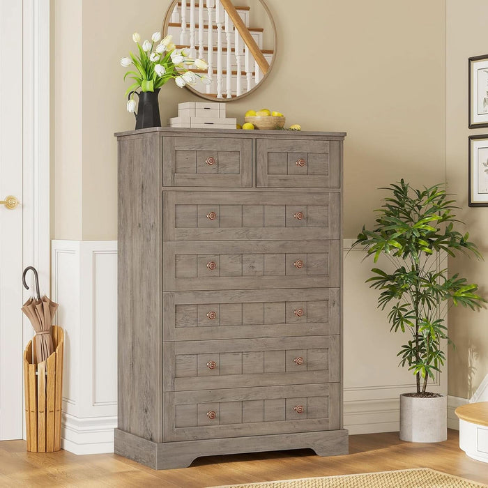 Farmhouse Dresser for Bedroom, 7 Drawers Dresser, 51.4"Tall Dressers Chest of Drawers with Hand Carved Panel, Large Wood Closet Storage Organizer Rustic Dressers for Bedroom Living Room Hallway