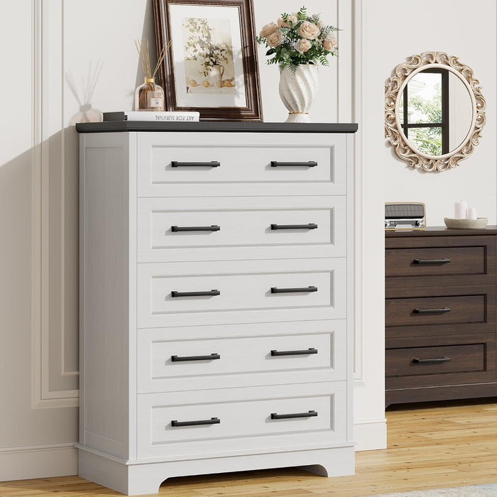 Farmhouse Dresser White Five Drawer FiftyTwo Inches
