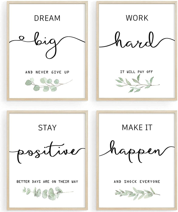 Inspirational Wall Art Office Decor, Motivational UNFRAMED Wall Art Prints for Bedroom,Living Room,Office,Classroom, Set of 4, 8"X10"