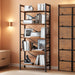 Folding Bookshelf,5 Tier Bookcase Foldable Shelf with X-Bracket Design, Adjustable Feet, Space Saving Storage for Living Room, Office, Rustic Brown