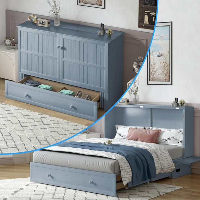 Queen Murphy Bed Cabinet With USB StorageDrawerWithUSBCharging