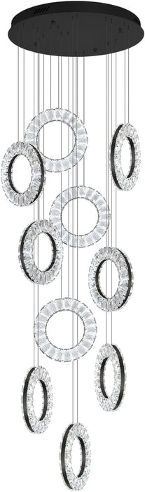10-Light Crystal Ring Chandelier Ceiling Light Black