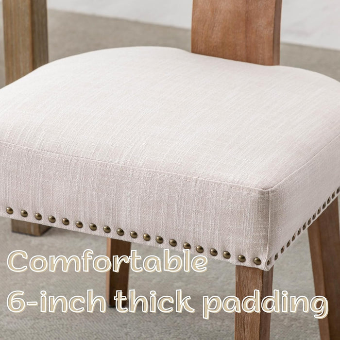 Mid Century Modern Dining Chairs Set of 4, Farmhouse Linen Upholstered Kitchen Dining Side Chairs with Nailhead Trim Curved Backrest, Armless Solid Wood Dining Chairs, Beige