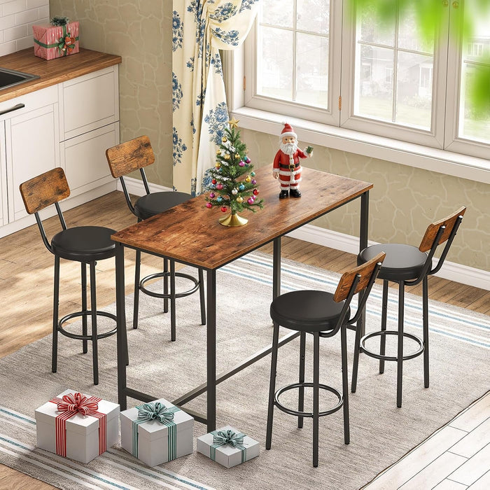 Bar Stools, Bar Stools Set of 2 with PU Upholstered, Bar Chairs with Footrest and Back, 26" Bar Stools for Kitchen Island, Dining Room, Easy to Assemble, Rustic Brown and Black BF31BY01G1