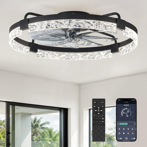 Ceiling Fans with Lights and Remote, 24 Inch Flush Mount Fan Light, 6 Speeds, 3CCT, Dimmable, Low Profile Ceiling Fan, Modern Ceiling Fan with Light for Bedroom and Living Room, Black