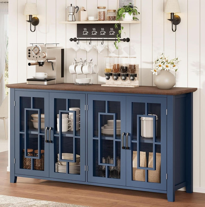 63" Sideboard Buffet Cabinet with Storage and 4 Tempered Glass Doors