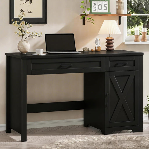 Farmhouse 47" Executive Desk,Computer Desk with Drawers and Storage Cabinet, Home Office Desk for Work and Study.Pure Black