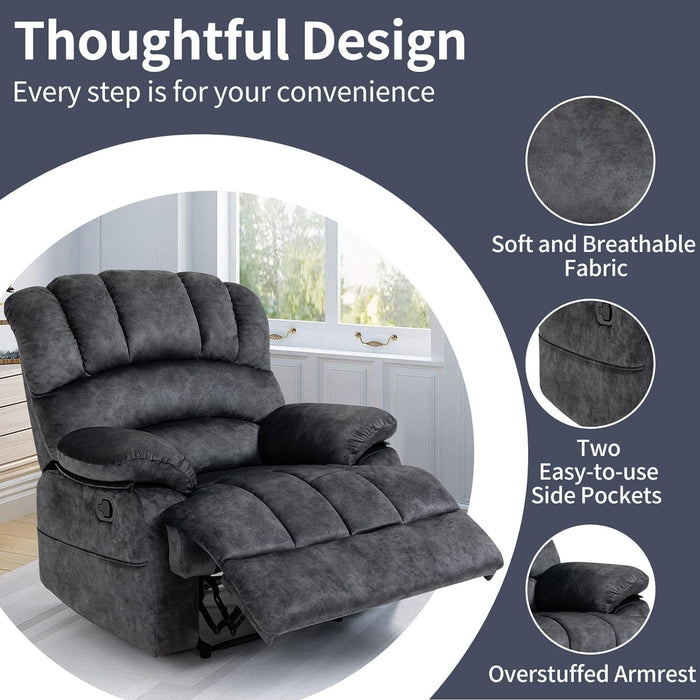 Grey Fabric Recliner with Overstuffed Cushions