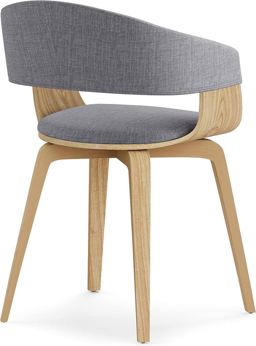 Lowell Mid Century Modern Bentwood Dining Chair with Light Wood in Light Grey Polyester Linen, for the Dining Room