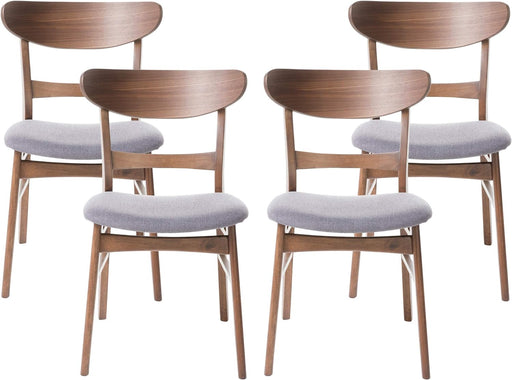 Frances Mid-Century Modern Dining Chairs (Set of 4), 100% Polyester and Rubber Wood, Dark Gray, Walnut