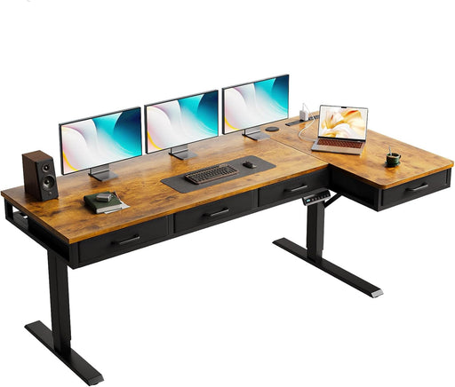 SixtyThreeInch L Shaped Electric HeightAdjustable Desk Drawers