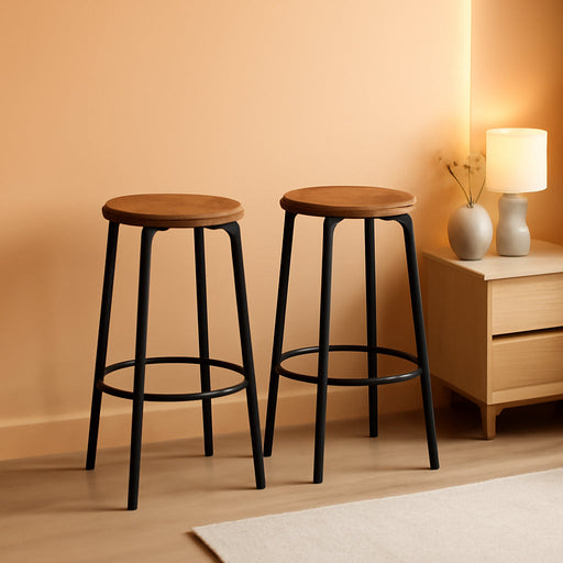 Bar Stools, Set of 2 Bar Chairs, Kitchen round Height Stools with Footrest, Breakfast Bar Stools, Sturdy Steel Frame, for Dining Room, Kitchen, Party, Easy Assembly, Rustic Brown BF03BY01