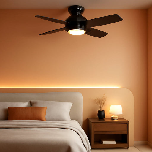 Ceiling Fans with Lights, 42 Inch Low Profile Ceiling Fan with Light and Remote/App Control, Flush Mount, Reversible, 3CCT, Dimmable, Noiseless, Black Ceiling Fan for Indoor/Outdoor Use