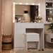 Vanity Desk with Mirror, 11 LED Lights and Power Outlet, Makeup Vanity Set with Storage Cabinet, Drawers and Chair, White Dressing Table with 3 Adjustable Light Modes for Bedroom